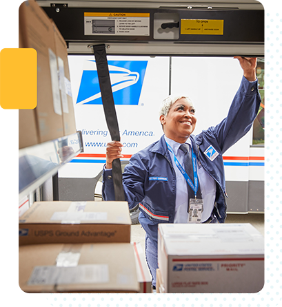 A mail carrier preparing to delivery packages.